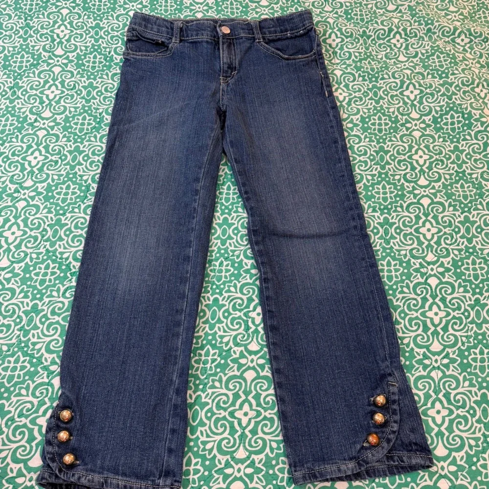 Gymboree Girls Size 8 Plus Blue Denim Jeans Button Tulip Hem Medium Wash Stretch